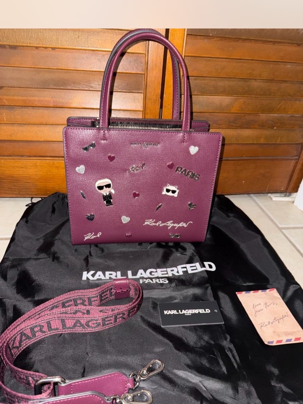 Karl Lagerfeld Plum Embellished Tote Bag - Picture 2 of 8